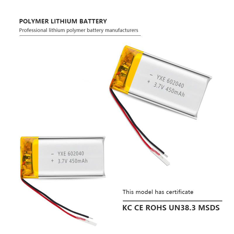 3.7 V Li-ion Battery 602040-450mah